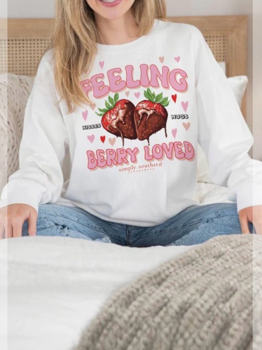 Simply Southern Feeling Berry Loved White Graphic Sweatshirt